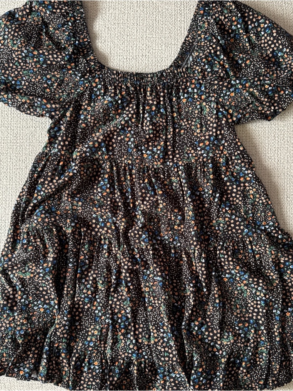 wild fable Black Mini Dress with Blue and Tan Floral Print